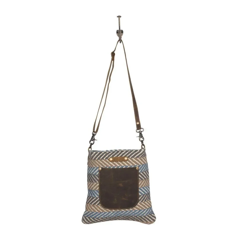 Myra Bag Handmade Blue Shoulder Bag Upcycled Canvas & Cowhide Leather